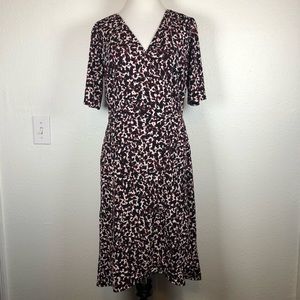 Ann Taylor red black dot faux wrap dress small